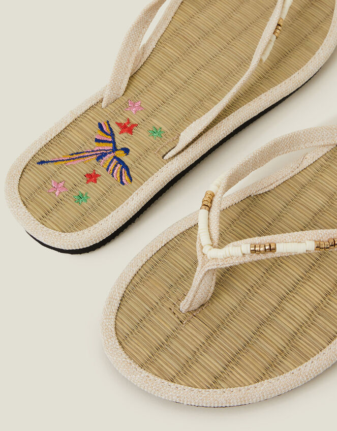 Embroidered Seagrass Flip Flops, Cream (CREAM), large