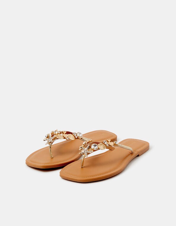 Sparkle Shell Embellished Sandals, Tan (TAN), large