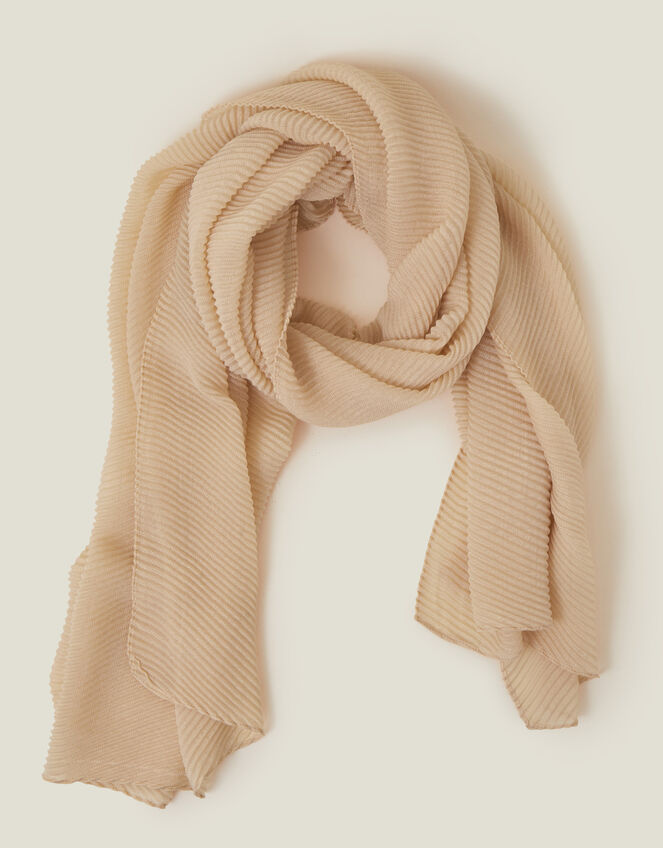 Lightweight Pleated Scarf, Natural (CHAMPAGNE), large