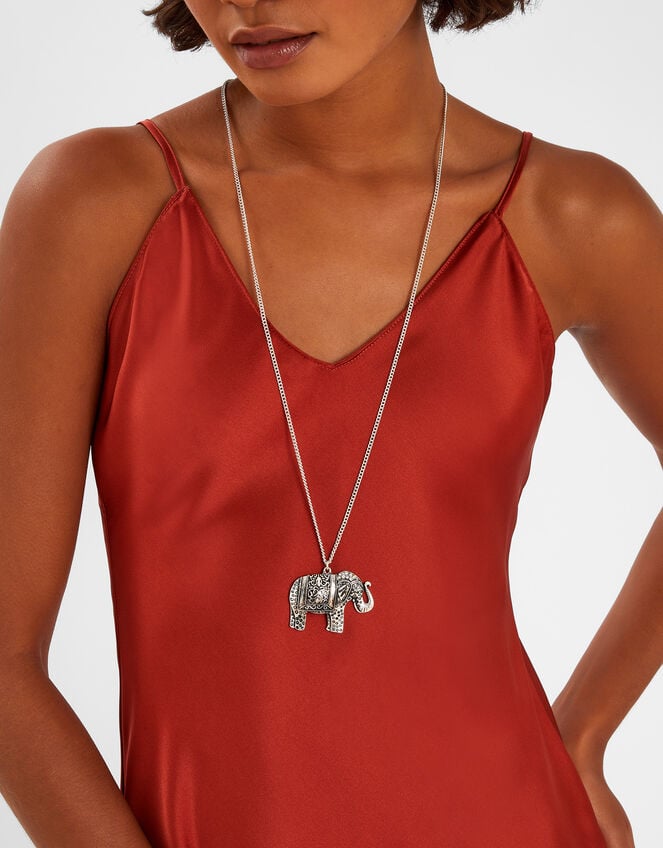 Long Elephant Pendant Necklace, , large