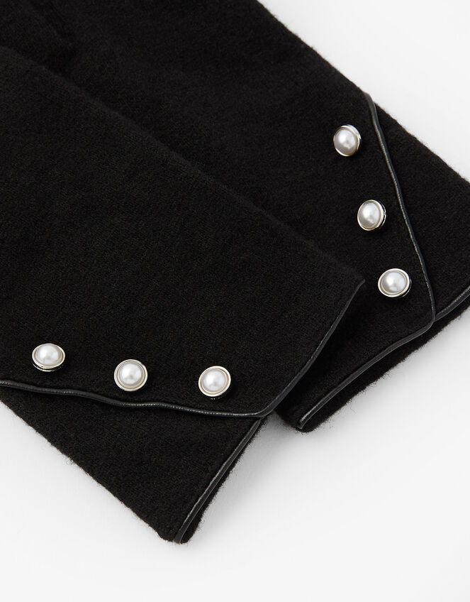Pearl Button Gloves in Wool Blend, Black (BLACK WHITE), large