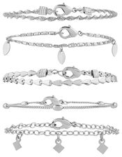 Delicate Chain Bracelets 5 Pack, Silver (SILVER), large