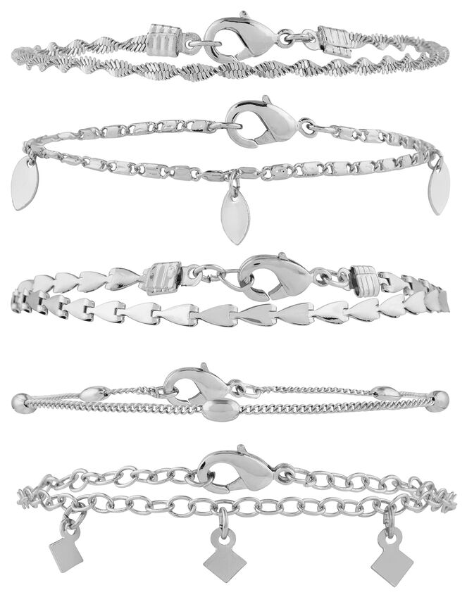 Delicate Chain Bracelets 5 Pack, Silver (SILVER), large
