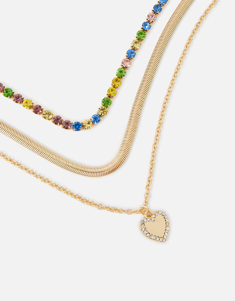 90s Flashback Rainbow Heart Layered Necklace, , large