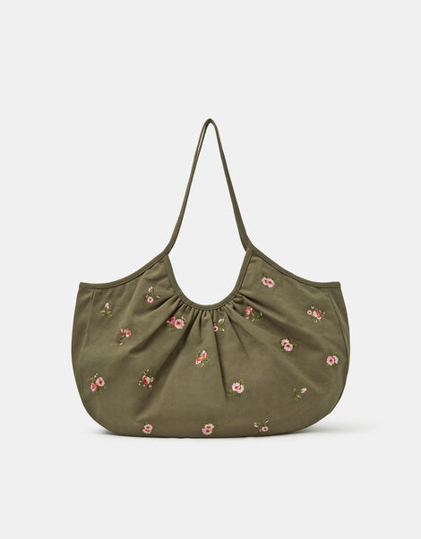 Oversized Floral Embroidered Shoulder Bag, , large