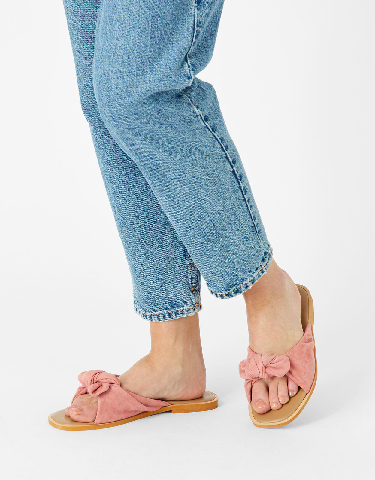 Suede Bow Sliders Pink