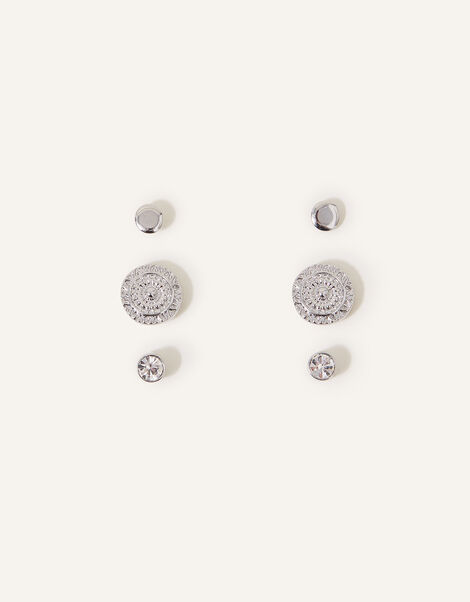 Textured Discs Stud Earring Set of Three, , large