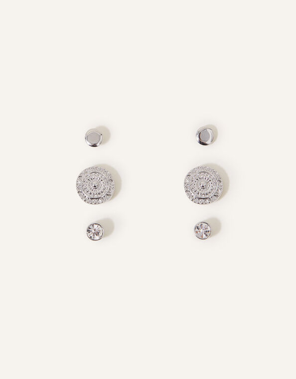 Textured Discs Stud Earring Set of Three, , large
