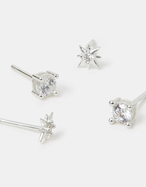 2-Pack Sterling Silver-Plated Star Stud Earrings, , large