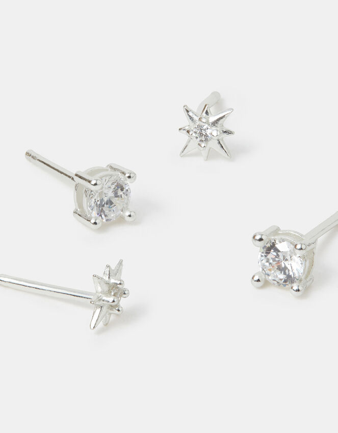 2-Pack Sterling Silver-Plated Star Stud Earrings, , large