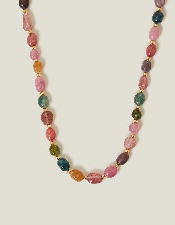 14ct Gold-Plated Tourmaline Pebble Necklace, , large