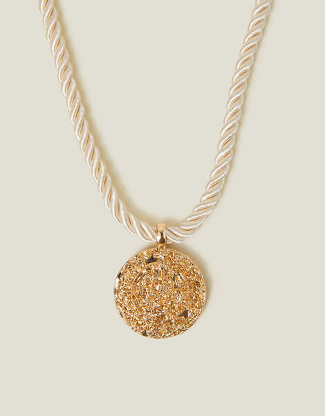 Coin Pendant Cord Necklace Gold, , large