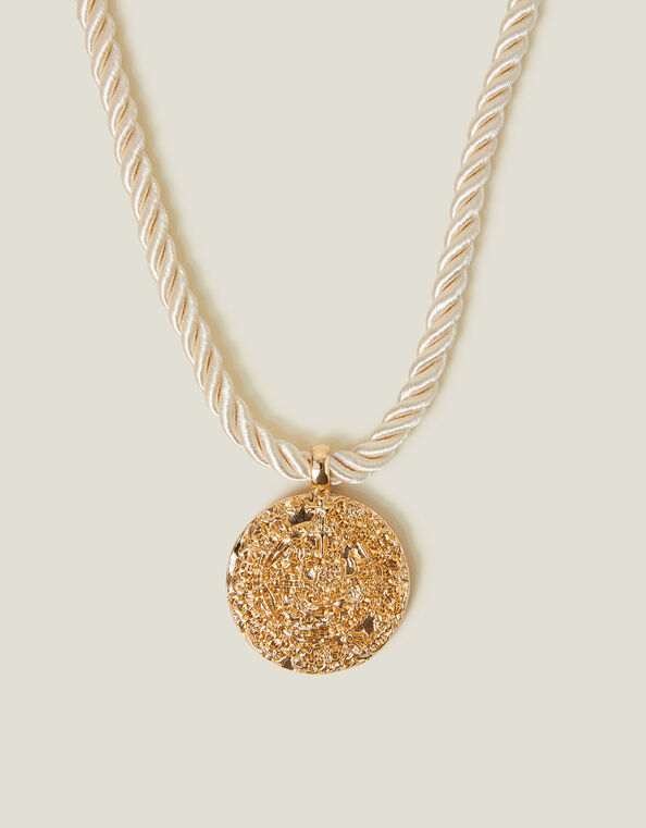 Coin Pendant Cord Necklace Gold, , large
