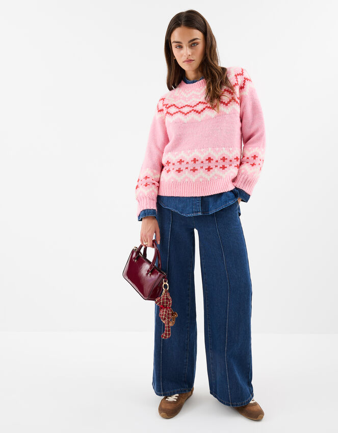 Oversized Fair Isle Jumper, Pink (PINK), large