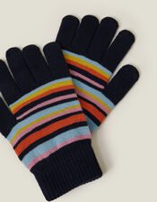 Touchscreen Stripe Knit Gloves, Blue (NAVY), large
