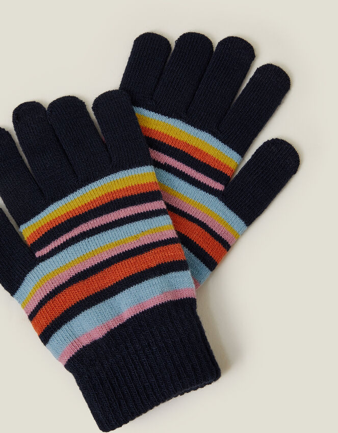 Touchscreen Stripe Knit Gloves, Blue (NAVY), large