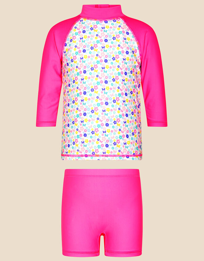 Girls Ditsy Print Long Sleeve Swim Set, Multi (BRIGHTS-MULTI), large