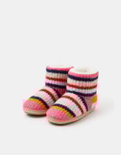 Knitted Stripe Slipper Boots, Multi (BRIGHTS MULTI), large