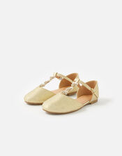 Flower Strap Ballerina Flats , Gold (GOLD), large