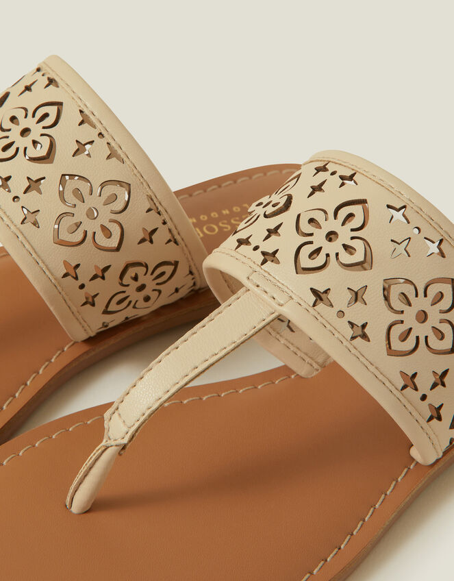 Cut-Out Strap Flip Flop Sandals, Cream (CREAM), large