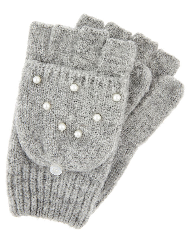 Pearly Knit Capped Mittens, Grey (GREY), large