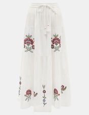 Floral Embroidered Tiered Maxi Skirt, Ivory (IVORY), large