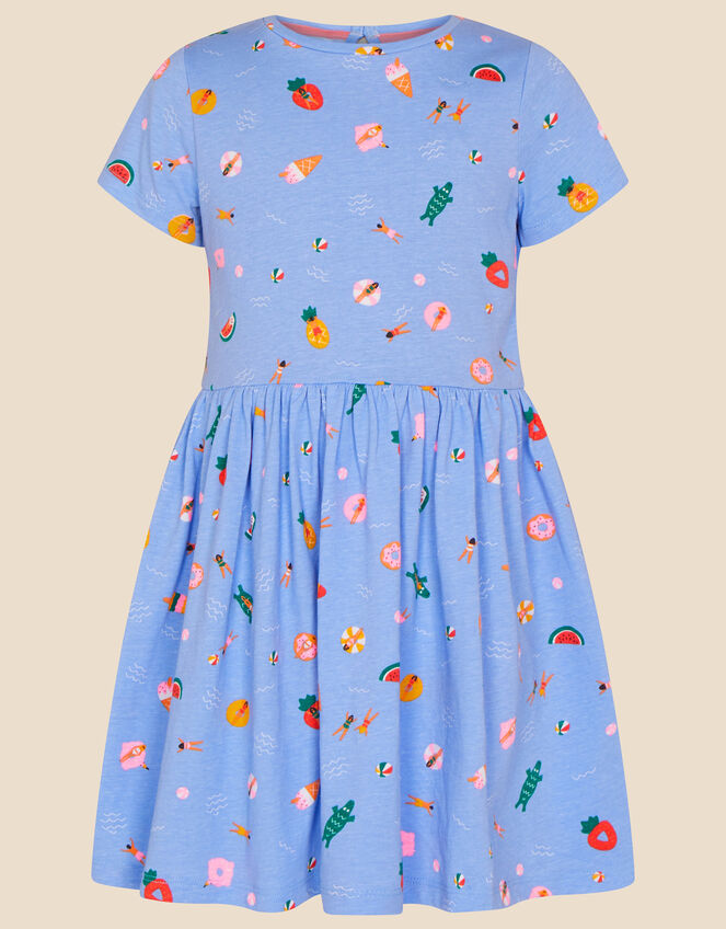 Girls Funshine Print Jersey Dress, Blue (BLUE), large