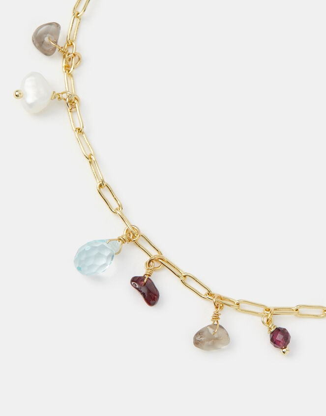 14ct Gold-Plated Semi-Precious Charm Anklet, , large