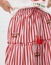 Cherry Embroidered Stripe Midi Skirt, Red (RED), large