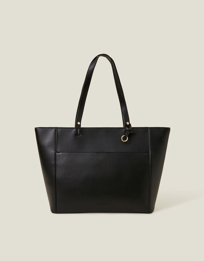 Smooth Faux Leather Tote Bag, Black (BLACK), large