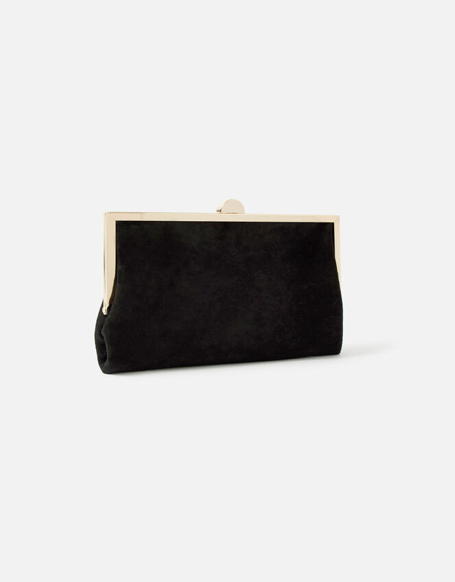 Suedette Clipframe Clutch Bag, Black (BLACK), large