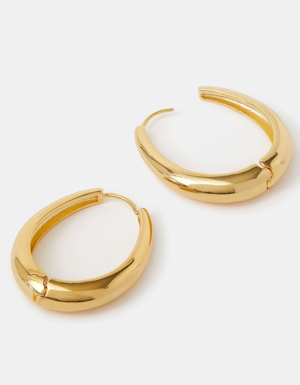 14ct Gold-Plated Large Oval Hoop Earrings, , large