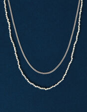 Sterling Silver-Plated Bead Layered Necklace, , large