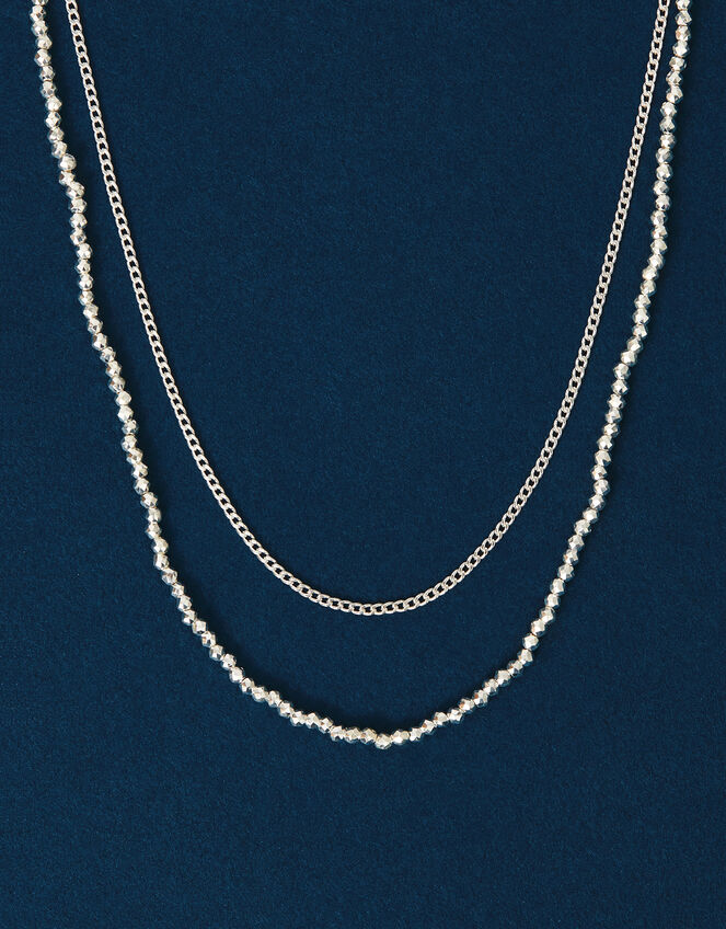 Sterling Silver-Plated Bead Layered Necklace, , large