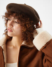 Plain Wool Beret, Brown (CHOCOLATE), large