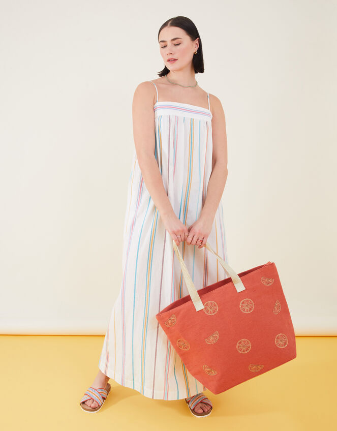 Foil Citrus Print Beach Tote Bag, Orange (ORANGE), large