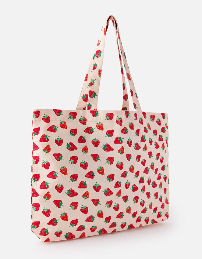 Strawberry Print Canvas Shopper Bag , , large