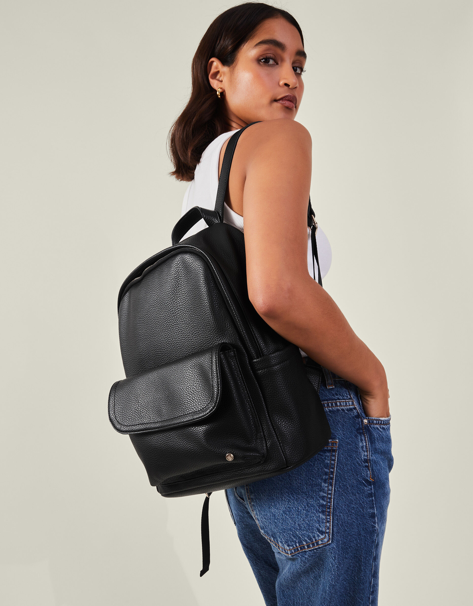 Leather backpack with flap sale