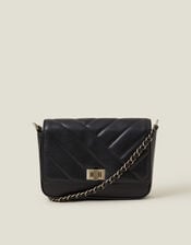 Chain Strap Faux Leather Cross-Body Bag, Black (BLACK), large