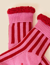 Striped Knit Christmas Slipper Socks, , large