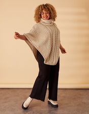 Cable Knit Poncho, Natural (NATURAL), large