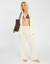 Stripe Wide Leg Beach Trousers, Ivory (IVORY), large