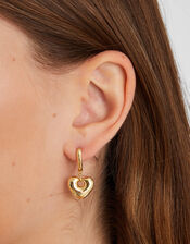 14ct Gold-Plated Heart Huggie Hoop Earrings, , large