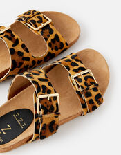 Leopard Print Buckle Sandals, Leopard (LEOPARD), large