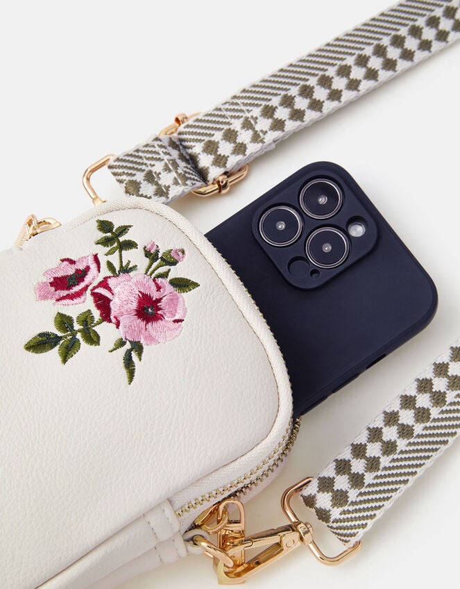 Floral Embroidered Phone Bag, , large