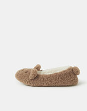 Fluffy Bear Slippers, Brown (BROWN), large