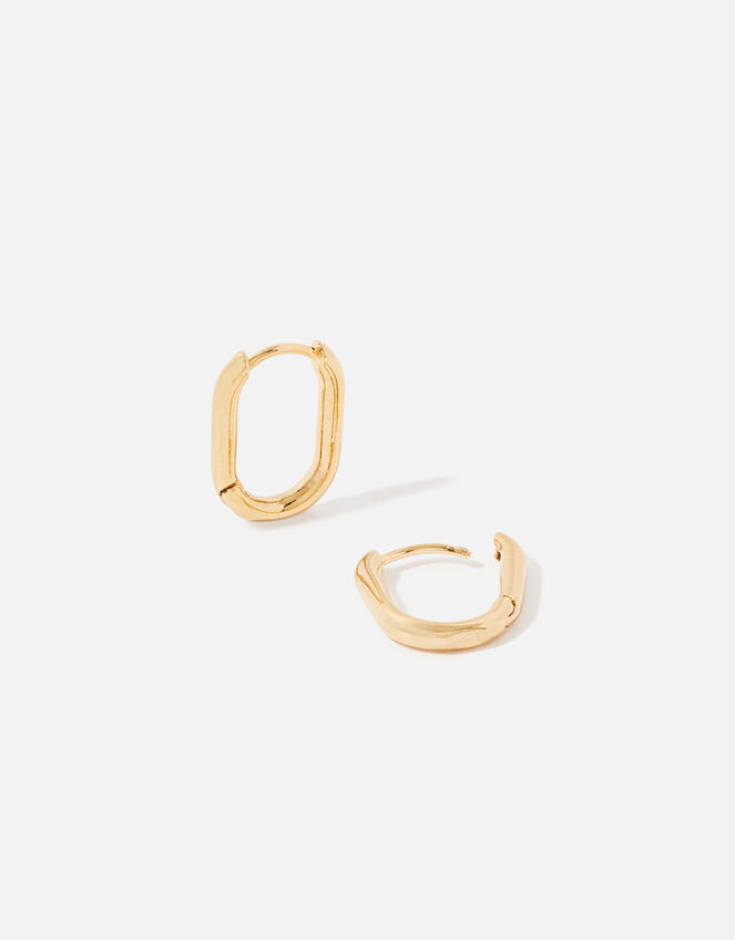 Gold-Plated Oval Hoop Earrings, , large
