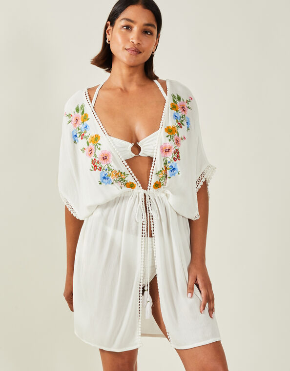 Floral Embroidered Kaftan, Ivory (IVORY), large