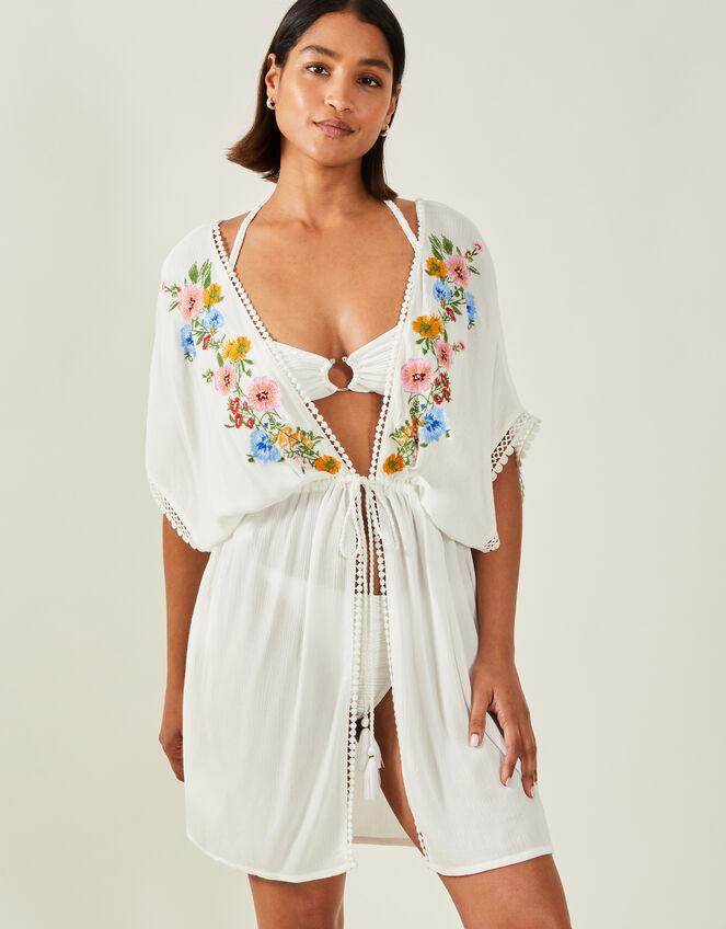 Floral Embroidered Kaftan, Ivory (IVORY), large