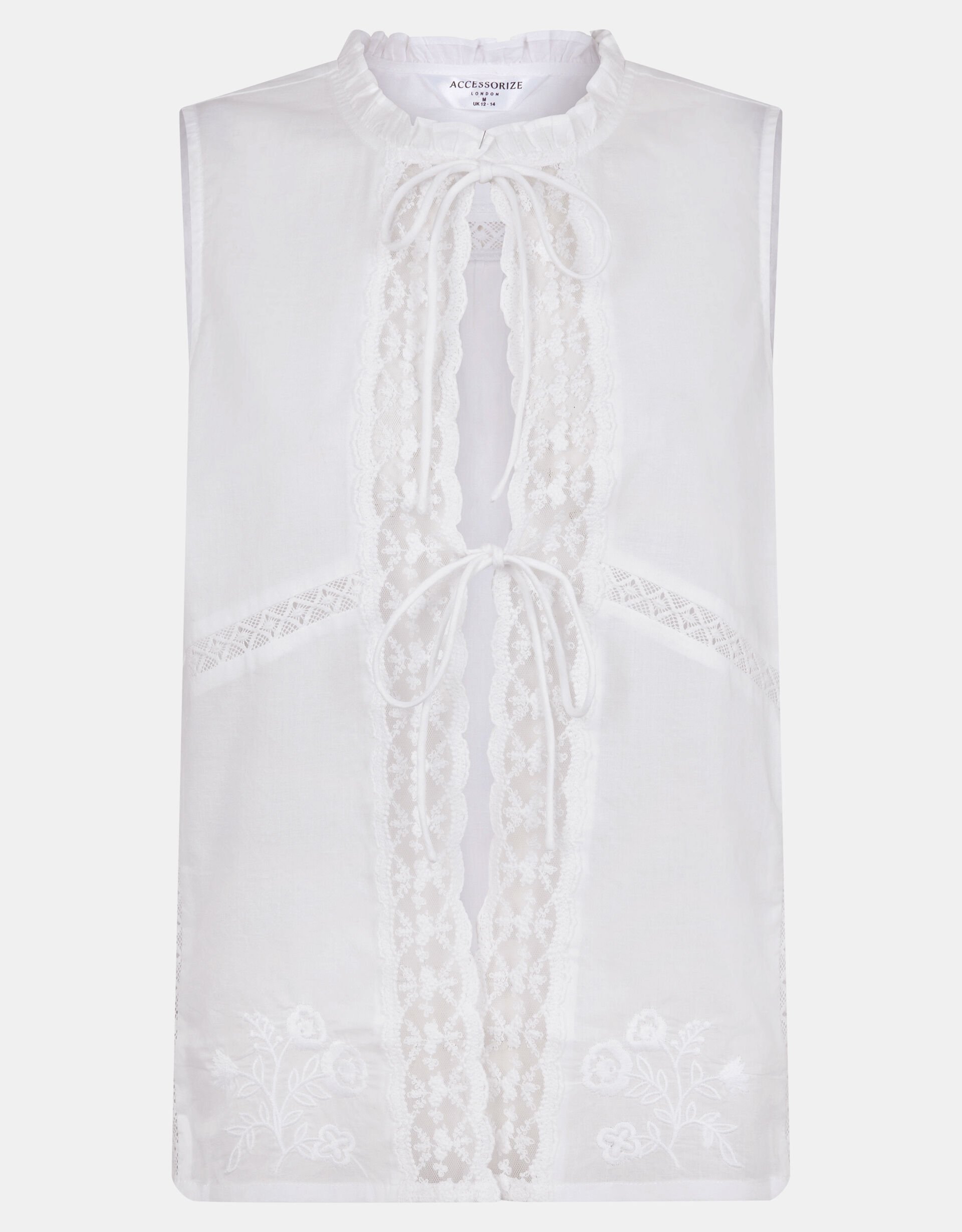 Floral Lace Tie-Front Waistcoat, White (WHITE), large